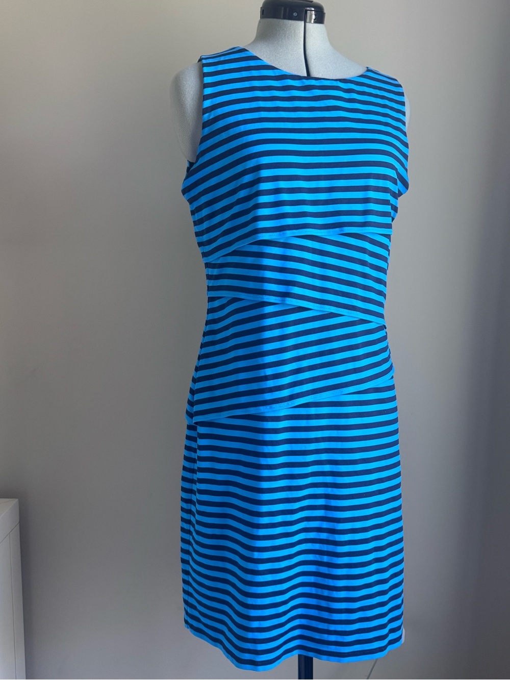 J. McLaughlin Catalina Cloth Blue Navy Striped Sheath Dress L